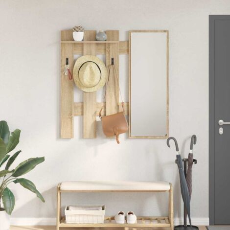 Wall-Mounted Coat Rack with Mirror Sonoma oak 100 x 10 x 100 cm vidaXL