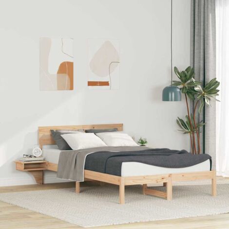 Bed Frame with Headboard Brown 140 x 200 cm Solid Pine Wood vidaXL (1/5)