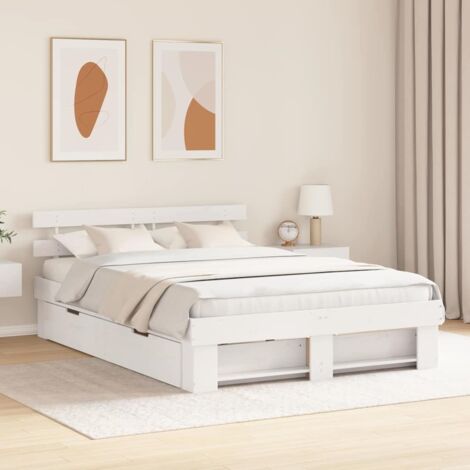 Bed Frame with Headboard White 150 x 200 cm Solid Pine Wood vidaXL (1/5)