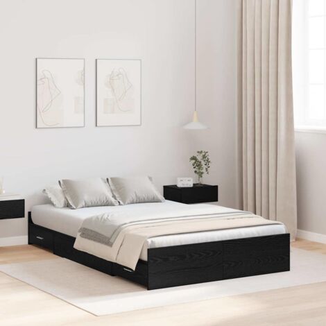Storage Bed Frame Black Oak 120 x 200 cm Engineered Wood vidaXL