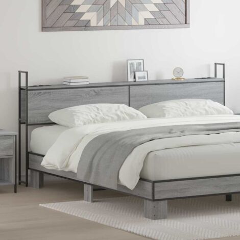 Storage Headboard with Charging Station Grey sonoma 180 cm vidaXL