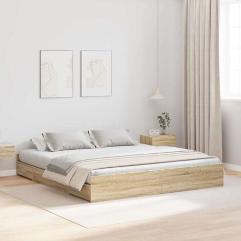 Storage Bed Frame Sonoma Oak 200 x 200 cm Engineered Wood vidaXL
