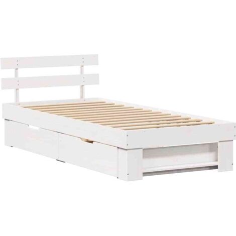 Bed Frame with Headboard White 75 x 190 cm Solid pine wood vidaXL (1/5)
