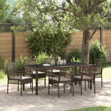 Garden Dining Set 7 pcs Brown Poly rattan vidaXL