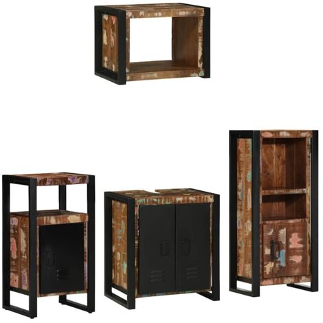 Bathroom Furniture Set with Door 4 pcs Brown Solid Reclaim Wood vidaXL (1/5)