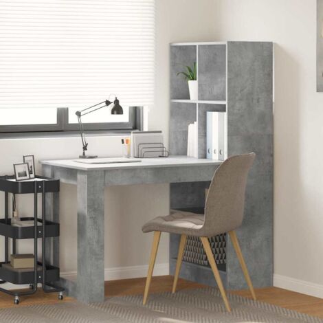 Desk with Shelf Concrete Grey 122 x 67 x 145 cm Engineered Wood vidaXL