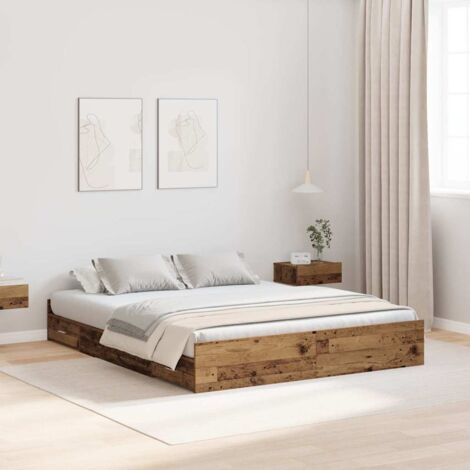 Storage Bed Frame Old Wood 150 x 200 cm Engineered Wood vidaXL
