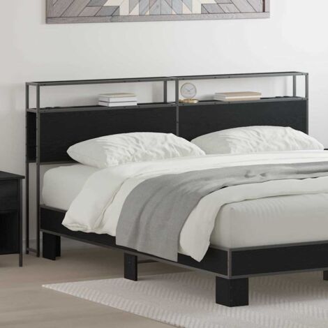 Storage Headboard with Shelf Black oak 180 cm Engineered wood vidaXL