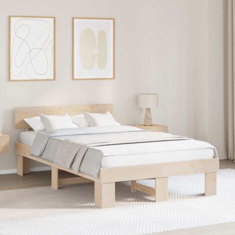 Bed Frame with Headboard Brown 135 x 190 cm Solid pine wood vidaXL (1/5)