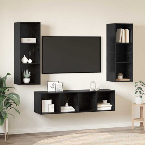 TV Cabinet Set with Shelf Wall-mounted with Storage 3 pcs Black oak 37 x 37 x 142.5 cm vidaXL (1/5)