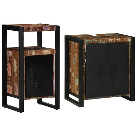 Bathroom Furniture Set with Door 2 pcs Brown Solid Reclaim Wood vidaXL (1/5)