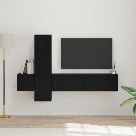 TV Cabinet with Shelf Wall-mounted with Storage with Door 5 pcs Black oak Engineered wood vidaXL (1/5)