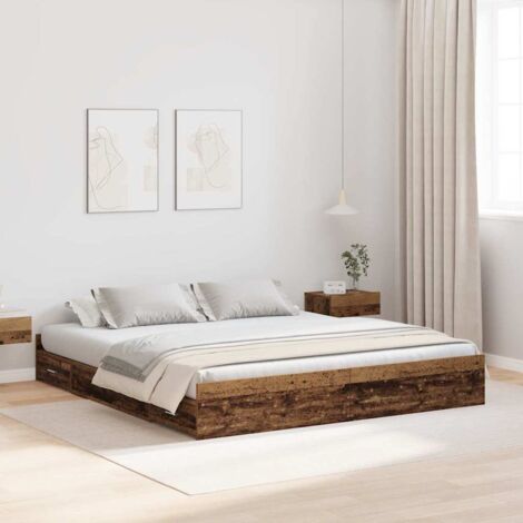 Storage Bed Frame Old Wood 200 x 200 cm Engineered Wood vidaXL