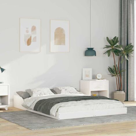 Bed Frame White 135 x 190 cm Solid Pine Wood vidaXL (1/5)
