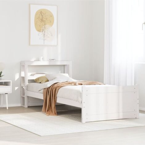 Bed Frame with Headboard without Mattress White 90x190 cm Single vidaXL (1/5)