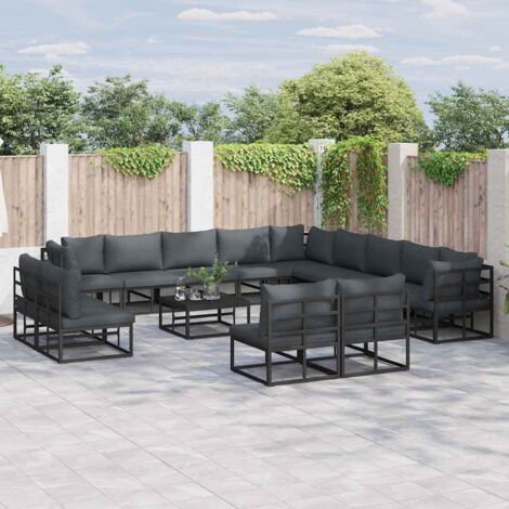 Garden Sofa Set with Cushion 14 pcs Black Aluminium vidaXL (1/5)