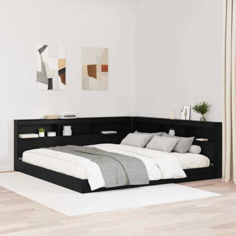 Storage Headboard with Shelf Black Oak 180 cm Engineered Wood vidaXL