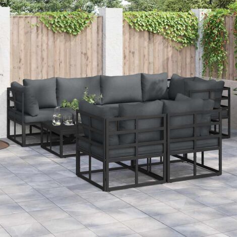 Garden Sofa Set with Cushion 7 pcs Black Aluminium vidaXL (1/5)