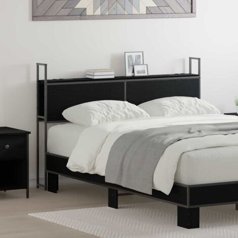 Storage Headboard with Charging Station Black oak 160 cm vidaXL