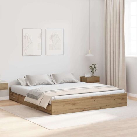 Storage Bed Frame Artisan Oak 200 x 200 cm Engineered Wood vidaXL