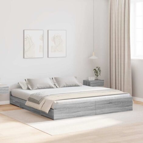 Storage Bed Frame Grey Sonoma 200 x 200 cm Engineered Wood vidaXL