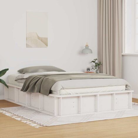 Bed Frame White 135 x 190 cm Solid Pine Wood vidaXL (1/5)