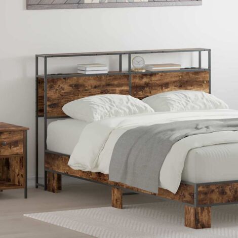 Storage Headboard with Shelf Smoked oak 120 cm Engineered wood vidaXL