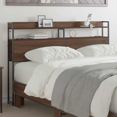 Headboard with Shelf Brown oak 120 cm Engineered wood vidaXL (1/5)