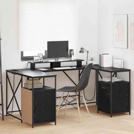 Desk with Drawer Black oak 182 x 101 x 87.5 cm Engineered wood vidaXL (1/5)