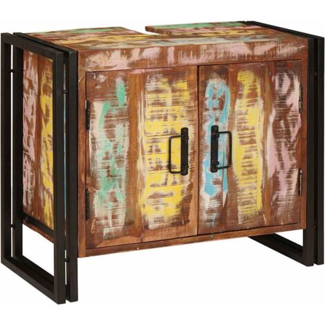Bathroom Sink Cabinet with Door Solid Reclaim wood and Iron vidaXL (1/5)