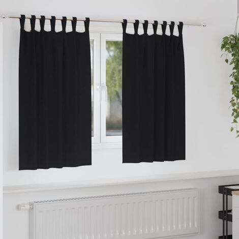 Blackout Curtains with Rings Black Polyester vidaXL