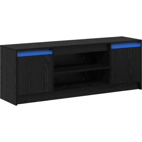 TV Cabinet with LED in Black Oak, 139.5x34x50 cm, Made of Engineered Wood vidaXL (1/5)