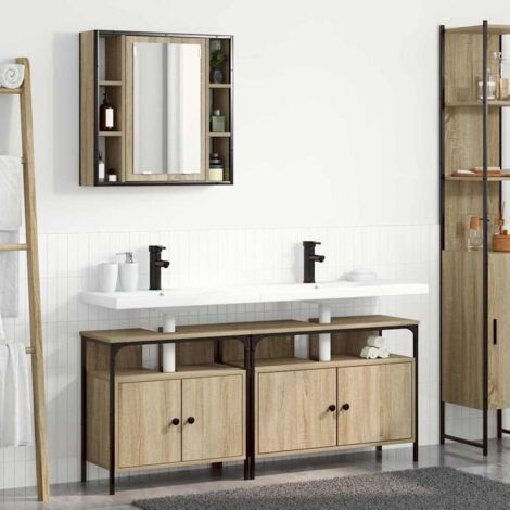 Bathroom Furniture Set with Shelf 3 pcs Brown Engineered wood vidaXL (1/5)