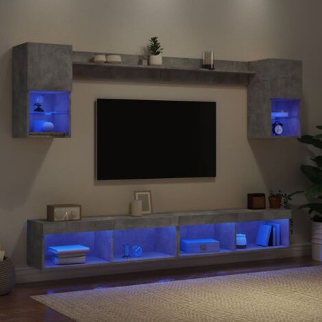 6 Piece TV Wall Units with LED Concrete Grey Engineered Wood vidaXL (1/5)