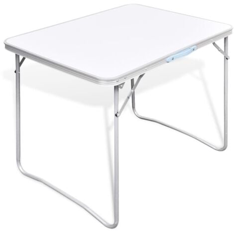 Foldable Camping Table with Metal Frame 80 x 60 cm - White