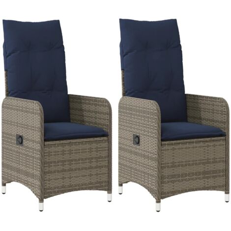 Reclining Garden Chairs 2 pcs with Cushions Grey Poly Rattan vidaXL