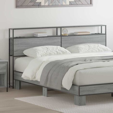 Storage Headboard with Shelf Grey sonoma 180 cm Engineered wood vidaXL