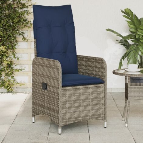 Reclining Garden Chair with Cushions Grey Poly Rattan vidaXL