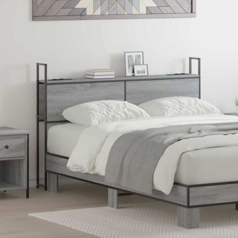 Storage Headboard with Charging Station Grey sonoma 150 cm vidaXL