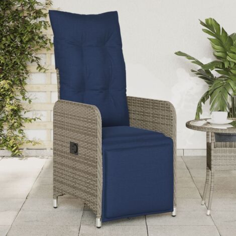 Reclining Garden Chair with Cushions Grey Poly Rattan vidaXL