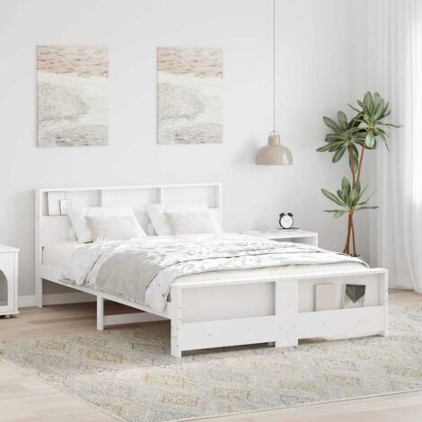 Bed Frame with Headboard White 140 x 200 cm Solid pine wood vidaXL (1/5)