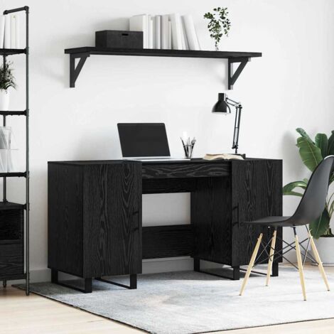 Desk with Shelf Black oak 140 x 50 x 75 cm Engineered wood vidaXL (1/5)