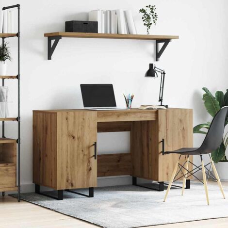 Desk with Shelf Artisan oak 140 x 50 x 75 cm Engineered wood vidaXL (1/5)