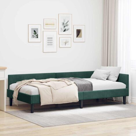 Corner Bed Frame with Headboard Dark green 90 x 200 cm vidaXL