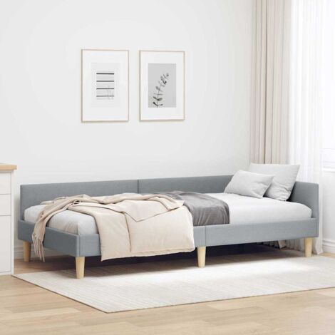 Corner Bed Frame with Headboard Light Grey 90 x 200 cm Fabric vidaXL