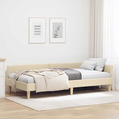 Corner Bed Frame with Headboard Cream 80 x 200 cm Fabric vidaXL