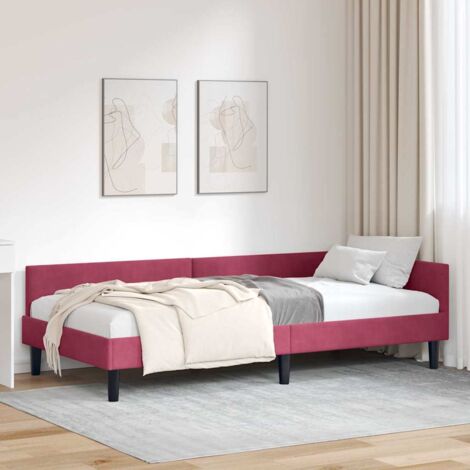 Corner Bed Frame with Headboard Wine red 90 x 190 cm vidaXL