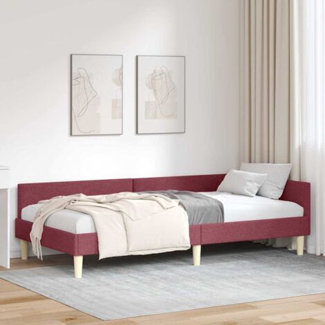 Corner Bed Frame with Headboard Wine Red 100 x 200 cm Fabric vidaXL