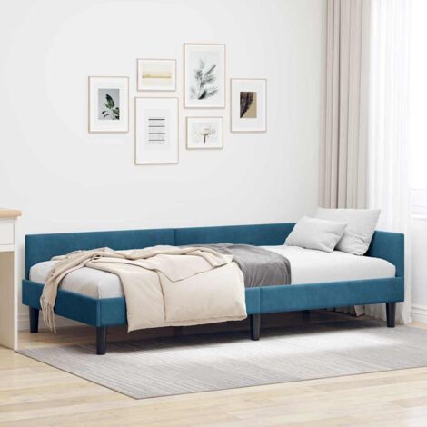 Corner Bed Frame Blue 80 x 200 cm Velvet and Engineered wood vidaXL