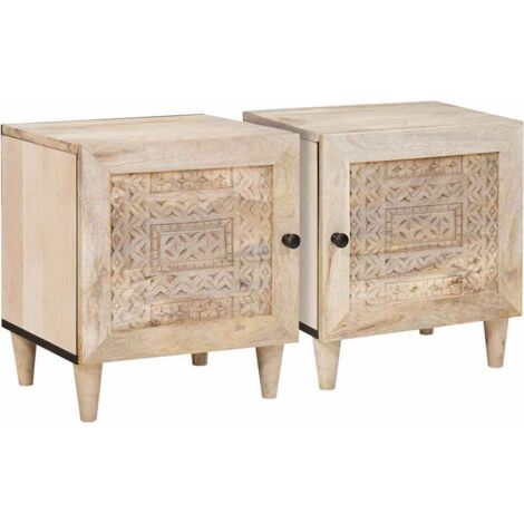 Bedside Table 2 pcs Beige 40 x 33 x 46 cm Solid mango wood vidaXL
